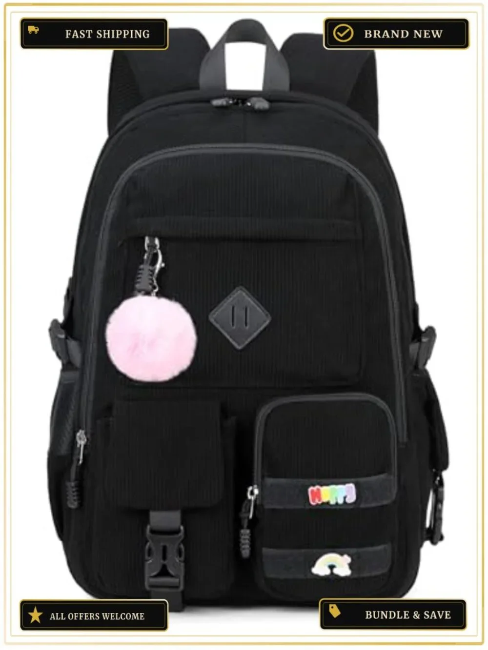 Corduroy Laptop Backpack for Girls Teen School Bookbag 15 inch Durable Daypack